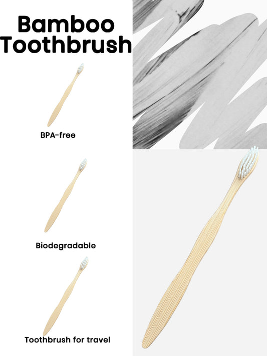 2pc Biodegradable Bamboo Toothbrush, BPA-free Soft Bristles