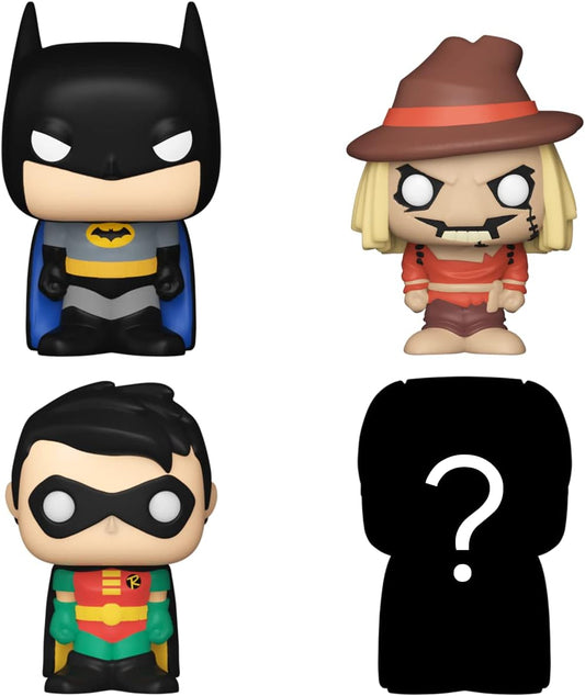 Bitty Pop! DC Mini Collectible Toys 4-Pack - Batman, Robin, Scarecrow & Mystery Chase Figure (Styles May Vary)