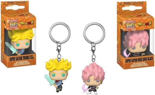 2 Pcs Pop Funko   Super Goku with Scythe And Super Saiyan Trunks with Spirit Sword Pack Of 2 Keychain
