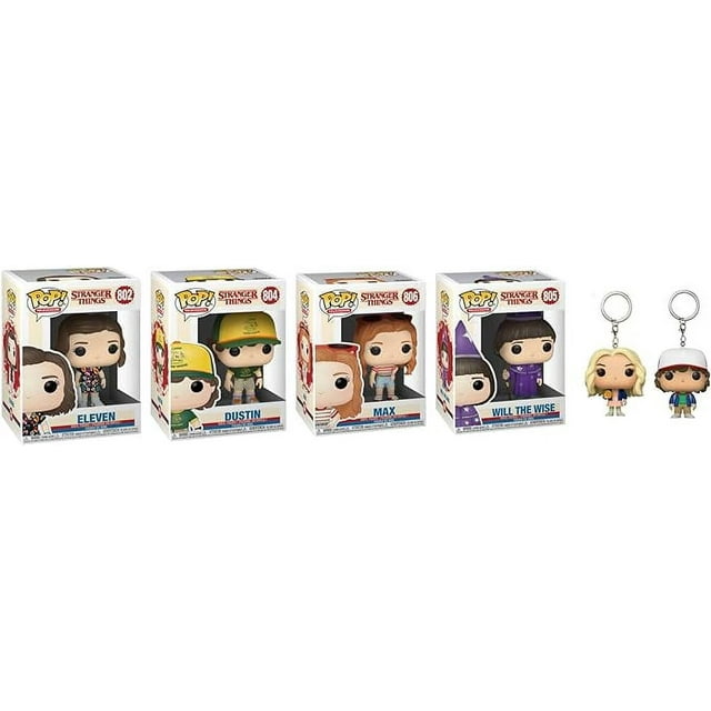 Pop! Television: Stranger Things Eleven, Dustin, Max and Will set of 4 Plus 2 Keychains