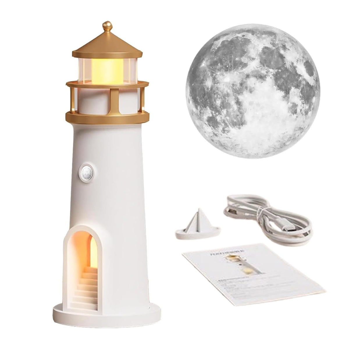 Moonlight Lighthouse Night Light,LED Cordless Beacon Moonlight Lamp,Mo ...
