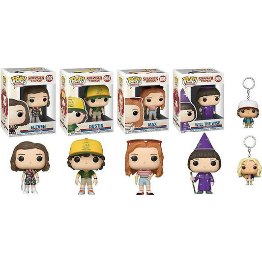 Pop! Television: Stranger Things Eleven, Dustin, Max and Will set of 4 Plus 2 Keychains